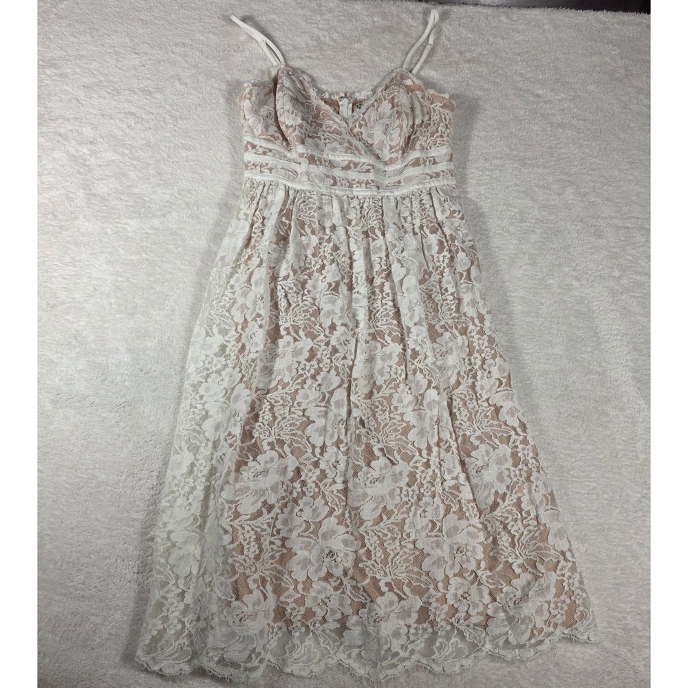 Lulus Floral Lace Midi Dress Womens Medium White Nude Excellent JMD10454 Bridal